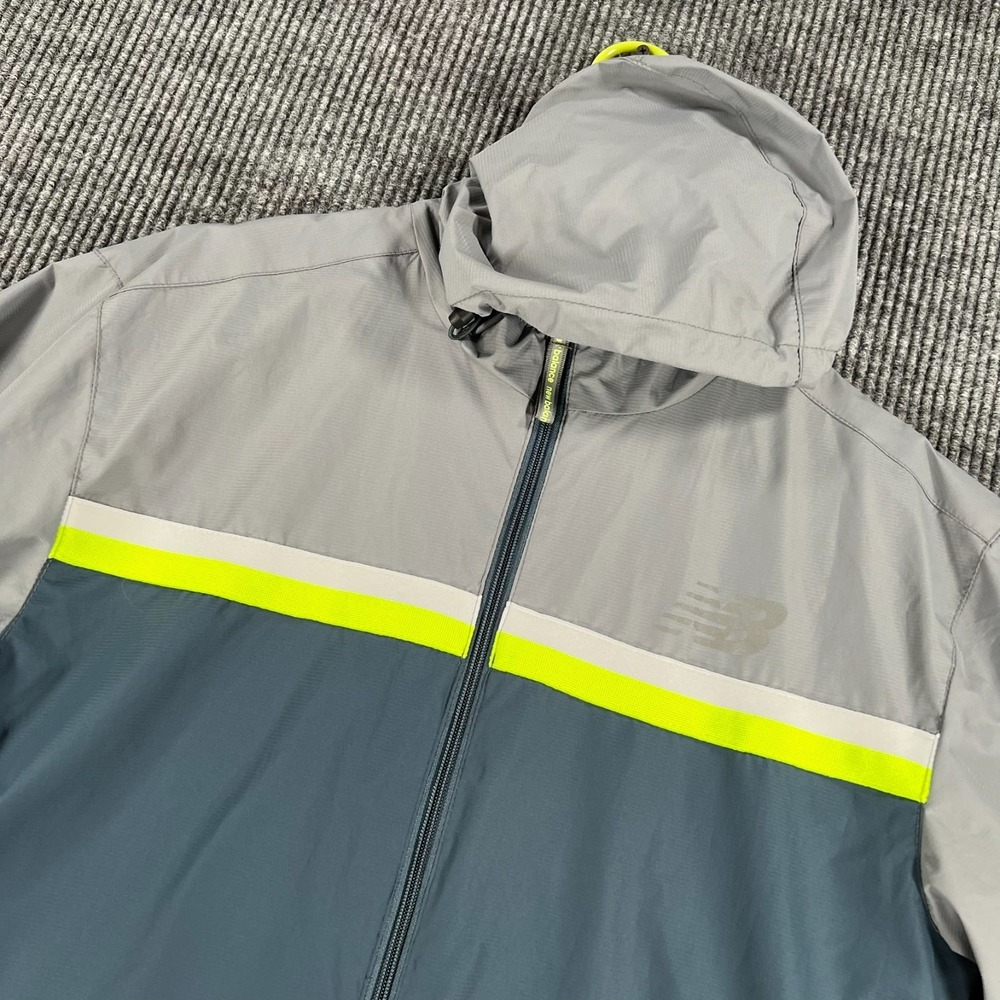 New Balance Jacket Mens Medium Gray Blue Long Sleeve Full Zip Run Hooded Active